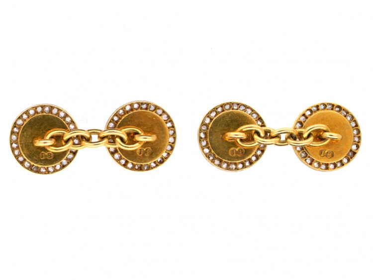 18ct Gold & Platinum Art Deco Rose Diamond & Onyx Round Cufflinks