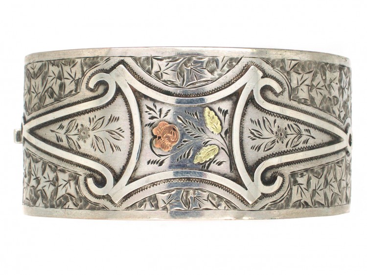 Victorian Silver & Gold Overlay Rose Design Bangle