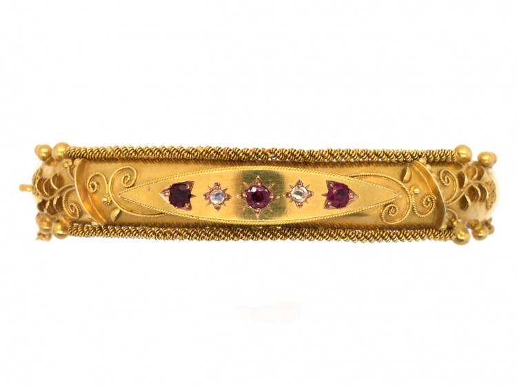Victorian 9ct Gold Ruby & Diamond Bangle