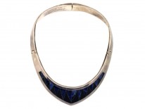 Mexican Silver & Inlaid with Blue & Black Stone Collar by Antonio Pineda