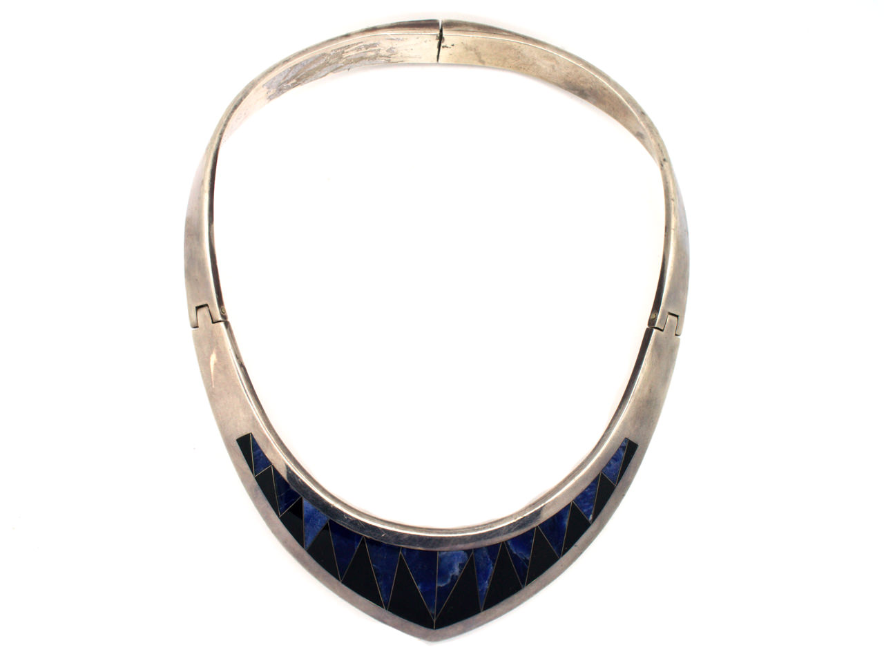 Mexican Silver & Inlaid with Blue & Black Stone Collar by Antonio Pineda (396G) The Antique