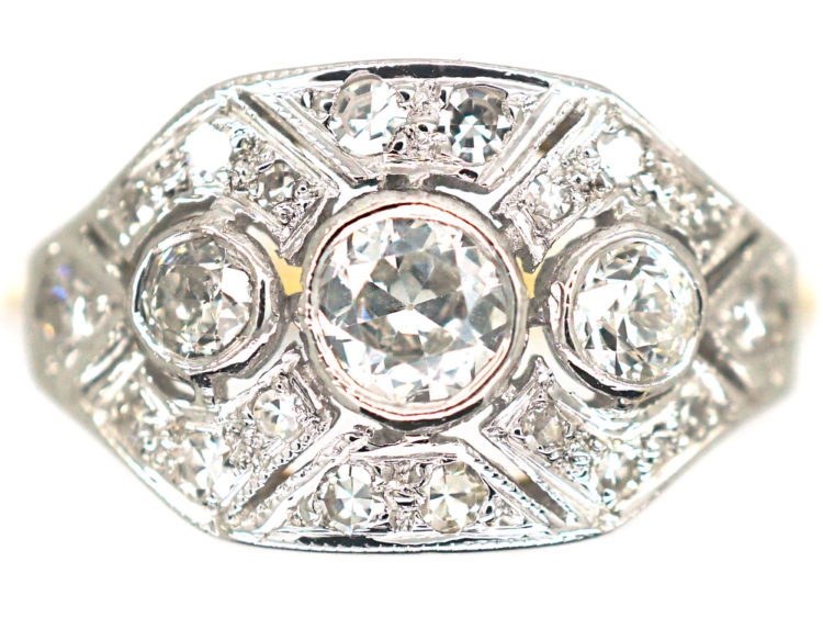 18ct White Gold & Platinum Diamond Octagonal Ring