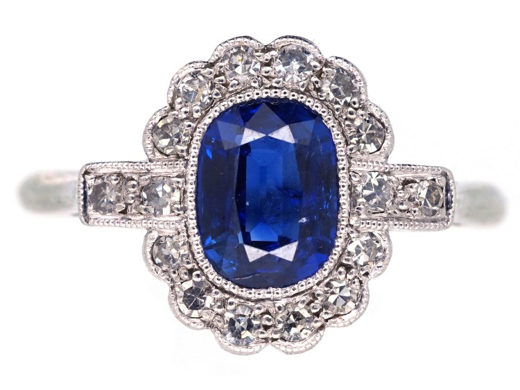 Edwardian Sapphire & Diamond Oval Cluster Ring