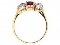 18ct Gold Ruby & Diamond Three Stone Ring