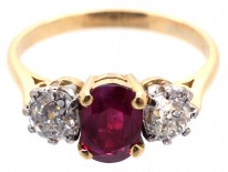 18ct Gold Ruby & Diamond Three Stone Ring