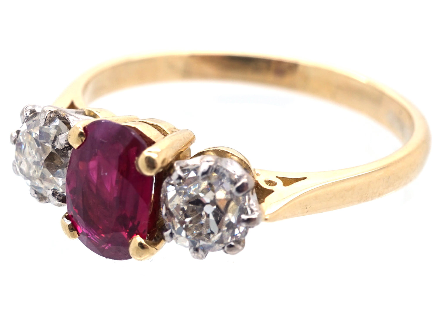 18ct Gold Ruby & Diamond Three Stone Ring (695G) | The Antique