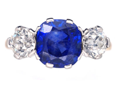 3 Carat Sapphire & Diamond Three Stone Ring