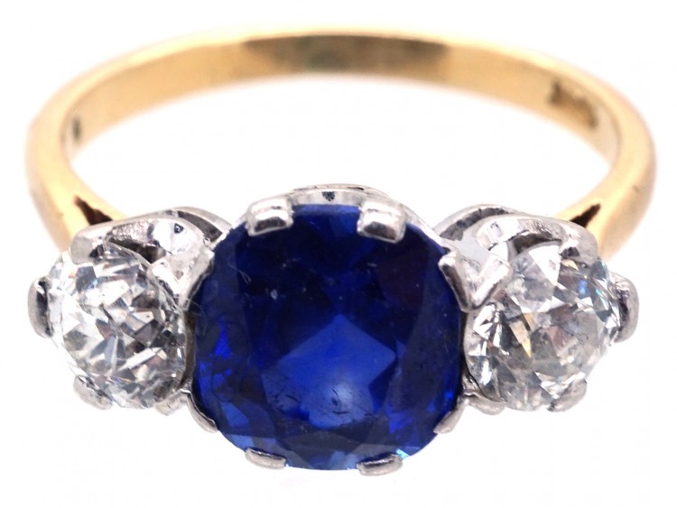 3 Carat Sapphire & Diamond Three Stone Ring
