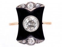 Art Deco 18ct Gold, Diamond & Onyx Plaque Ring