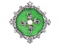 Edwardian 15ct Gold, Green Enamel, Natural Pearl & Diamond Brooch