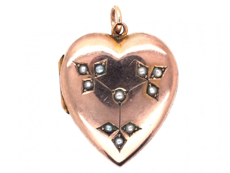 Edwardian 9ct Gold Heart Shaped Locket with Natural Split Pearl Design