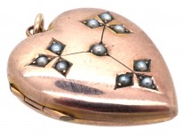 Edwardian 9ct Gold Heart Shaped Locket with Natural Split Pearl Design