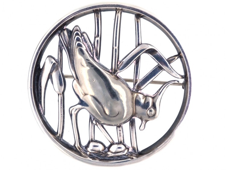 Georg Jensen Silver Brooch of a Lapwing in Bullrushes