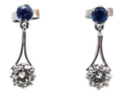 Art Deco Sapphire & Diamond Drop Earrings