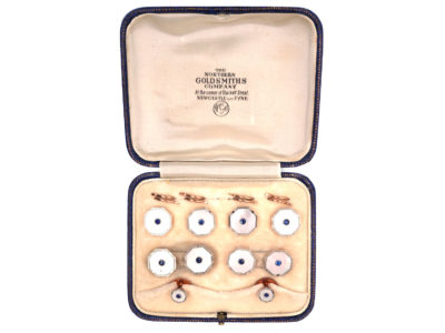 9ct & 18ct Gold Dress Set with Cufflinks Buttons & Studs set with Mother of Pearl & Sapphires