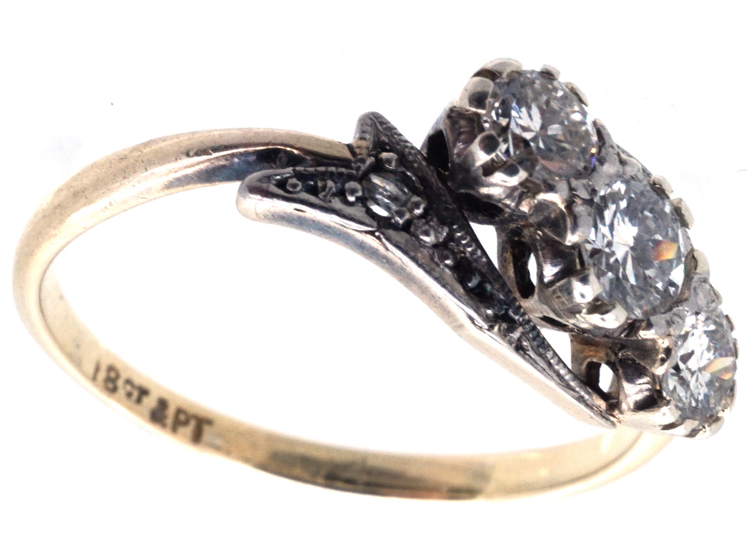 Edwardian Three Stone Diamond Twist Ring (719G) | The Antique Jewellery ...