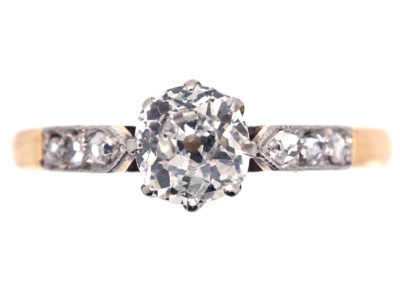 Art Deco Diamond Solitaire Ring with Diamond Set Shoulders