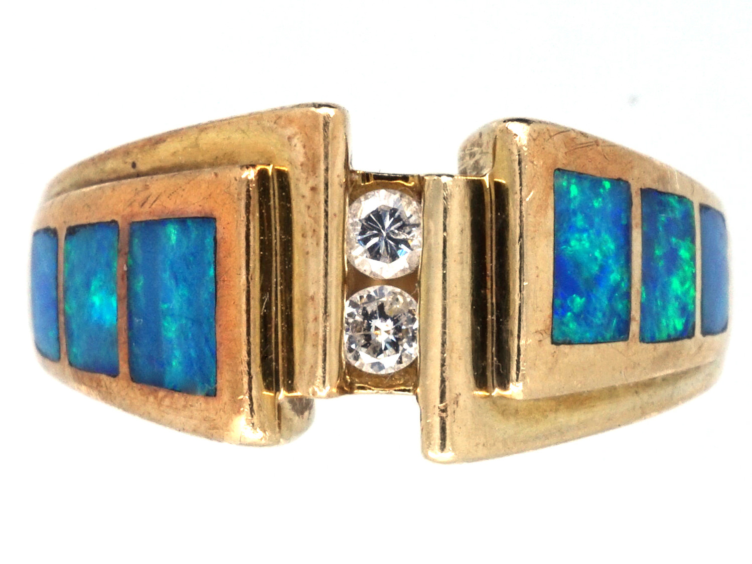 14ct Gold, Opal & Diamond Modernist Ring (715G) | The Antique Jewellery ...