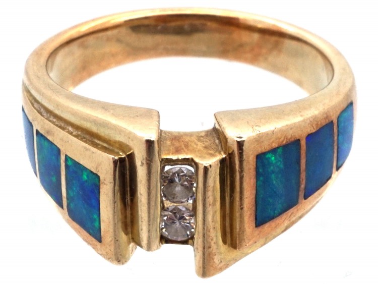 14ct Gold, Opal & Diamond Modernist Ring