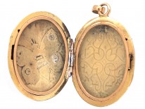 Victorian 15ct Gold Oval Locket with Enamel & Diamond Butterfly