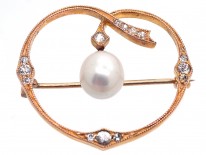 Edwardian 18ct Gold, Pearl & Diamond Heart Shaped Brooch