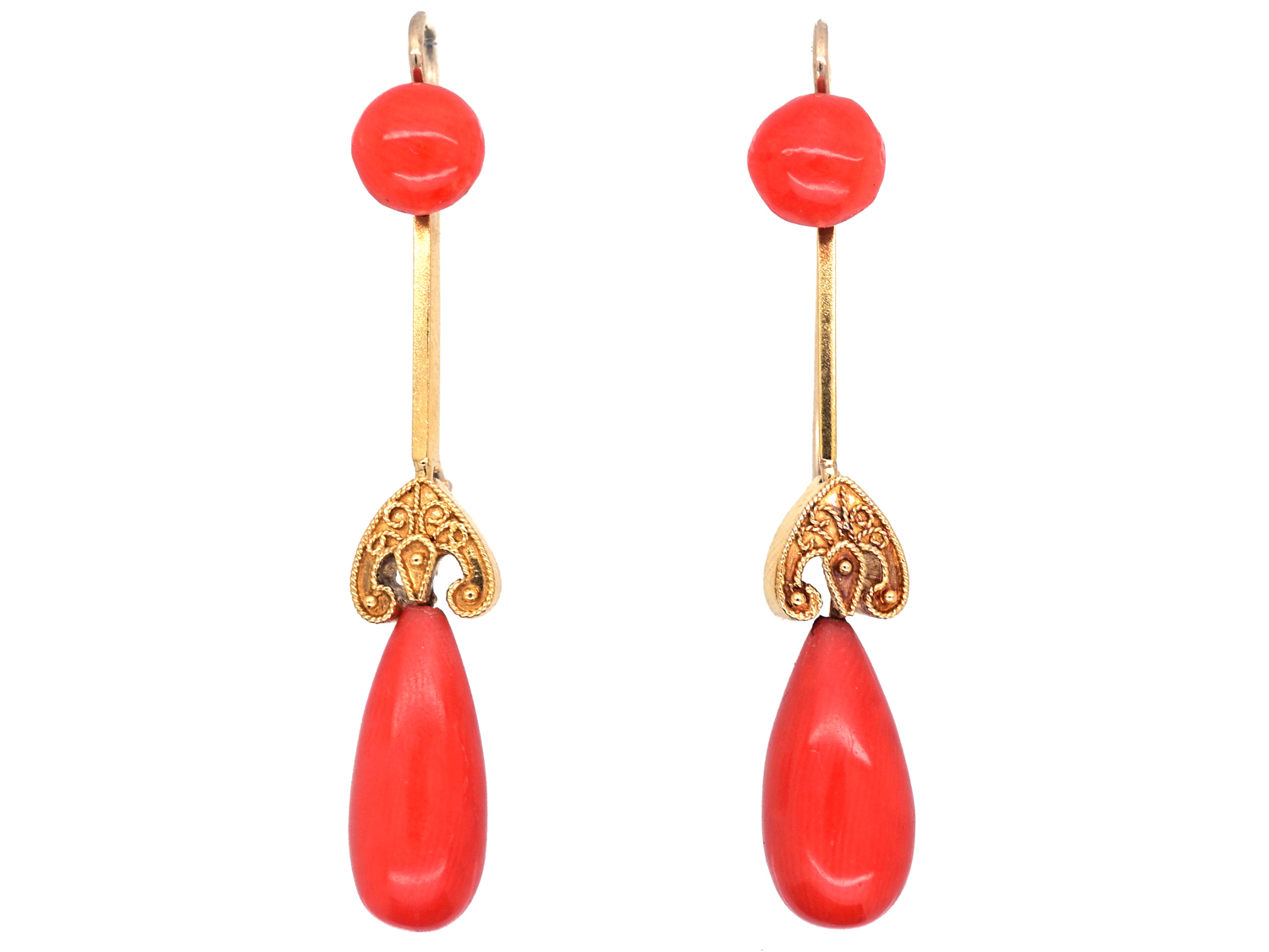 Victorian 18ct Gold & Coral Drop Earrings (803G) | The Antique ...