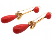 Victorian 18ct Gold & Coral Drop Earrings