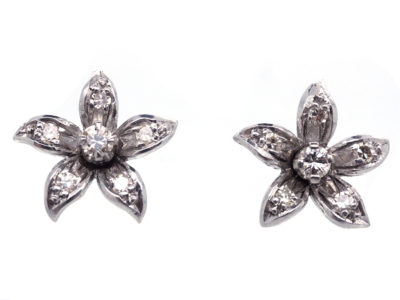 18ct White Gold & Diamond Flower Earrings