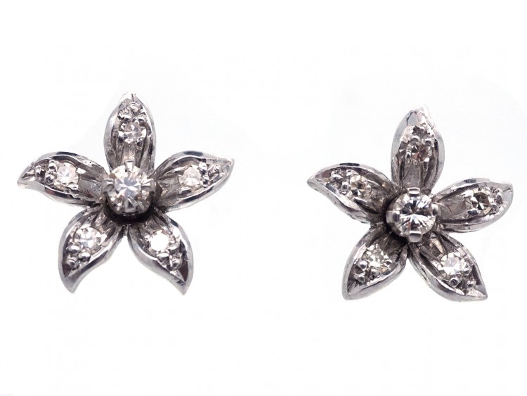 18ct White Gold & Diamond Flower Earrings