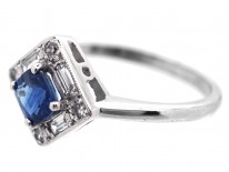 18ct White Gold Diamond & Sapphire Diamond Shaped Ring