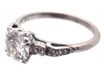 Art Deco 18ct White Gold & Platinum & Diamond Solitaire Ring with Diamond Shoulders