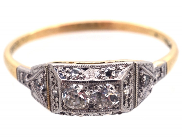Art Deco Rectangular Two Stone Diamond Ring