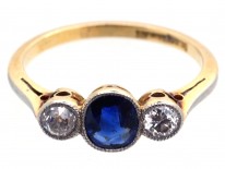 Sapphire & Diamond Millegrain Set Three Stone Ring