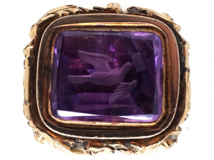Regency Gold Seal with Amethyst Intaglio of Bird & Letter
