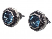 Art Deco Silver & Blue Paste Earrings