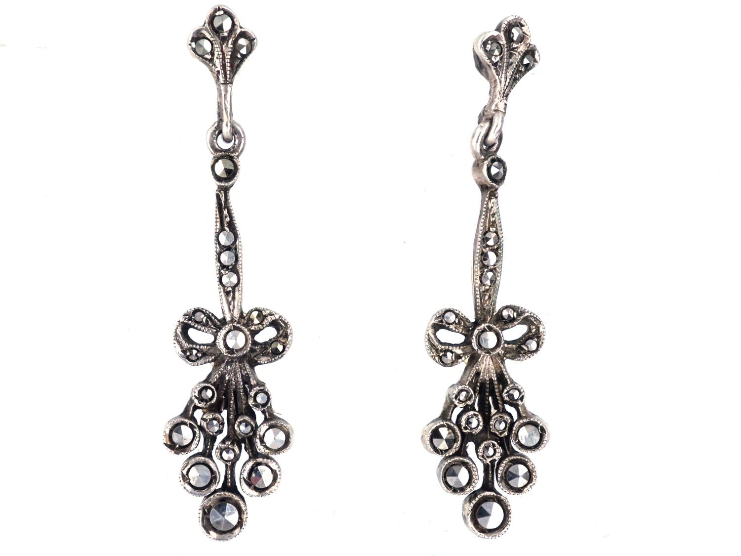 Edwardian Silver & Marcasite Drop Earrings (742G) | The Antique ...