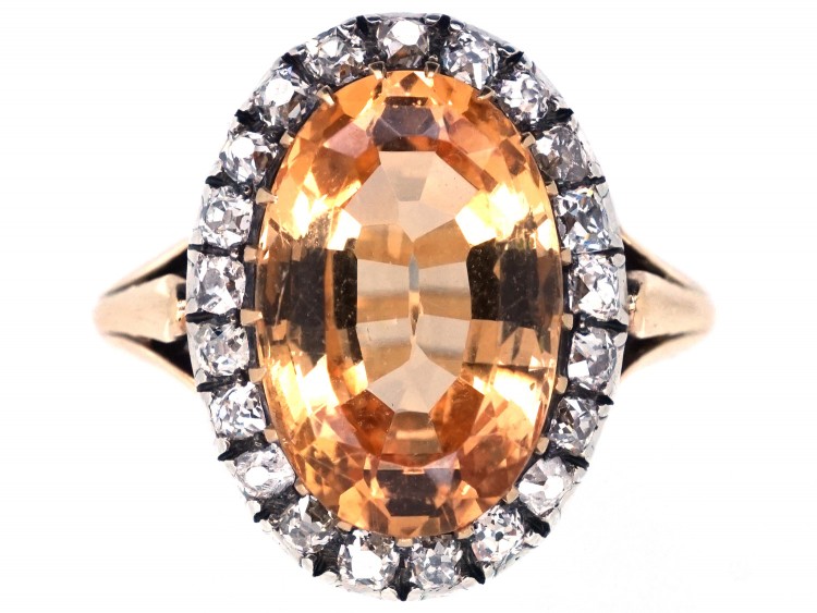 Edwardian 18ct Gold, Diamond & Topaz Cluster Ring