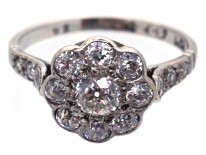 Edwardian Diamond Cluster Ring With Diamond Shoulders