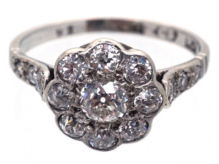Edwardian Diamond Cluster Ring With Diamond Shoulders