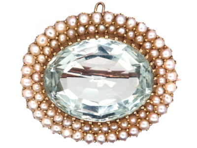 Edwardian Natural Split Pearl ​& Aquamarine Oval Brooch