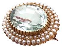 Edwardian Natural Split Pearl ​& Aquamarine Oval Brooch