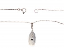 Art Deco Silver, Onyx & Diamond Pendant on Silver Chain