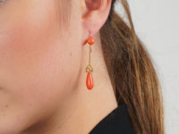 Victorian 18ct Gold & Coral Drop Earrings