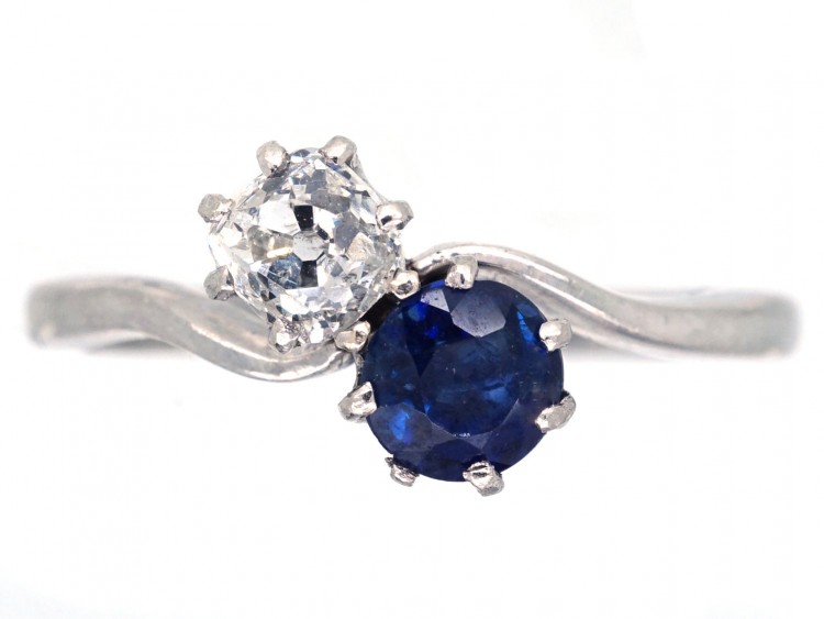 Edwardian Sapphire, Diamond & Platinum Twist Ring