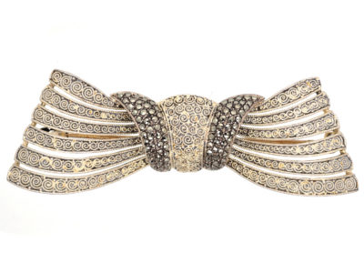 Theodor Fahrner Large Silver Gilt & Marcasite Bow Brooch