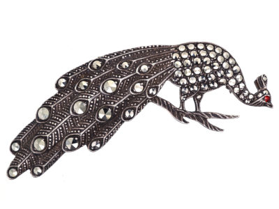 Art Deco Silver & Marcasite Peacock Brooch