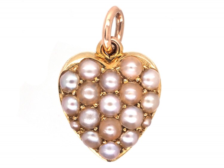 Edwardian 15ct Gold Heart Pendant Set With Natural Split Pearls
