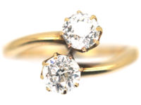 Edwardian 18ct Gold Two Diamond Crossover Ring
