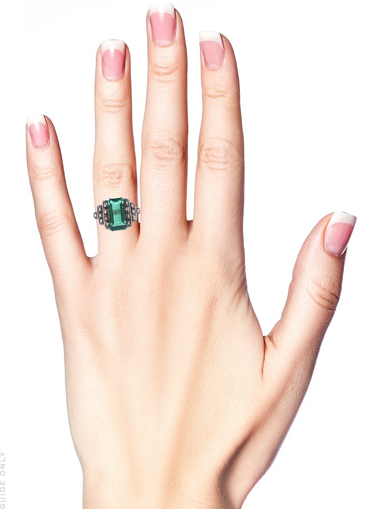 Silver, Marcasite & Green Paste Art Deco Ring