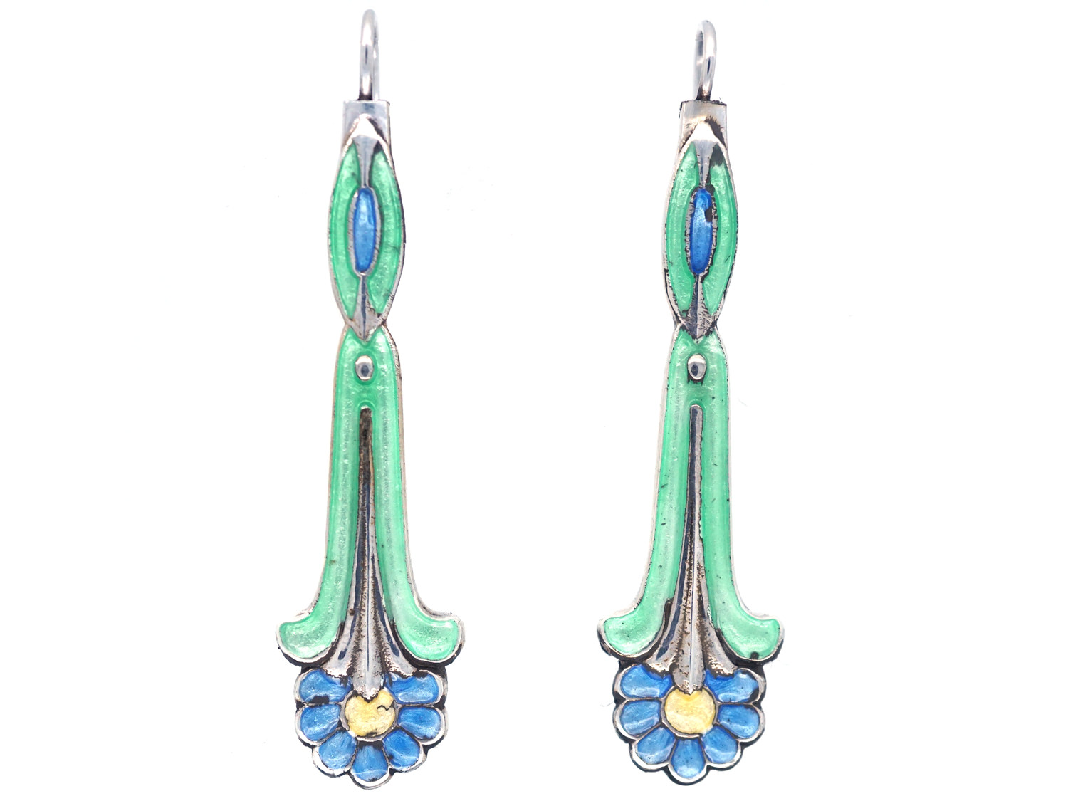 Silver & Enamel Drop Earrings (685L) | The Antique Jewellery Company